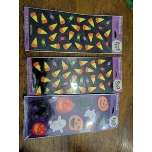 (3) NOS Hallmark Stickeroni Halloween stickers ghost cat Pumpkin Spider Candy